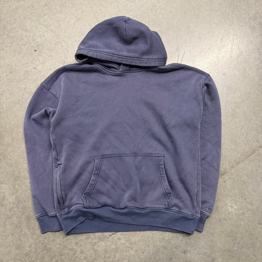 Hollister Boxy Fit Hoodie Mens Small Faded Navy Blue Fleece Pullover Sweatshirt